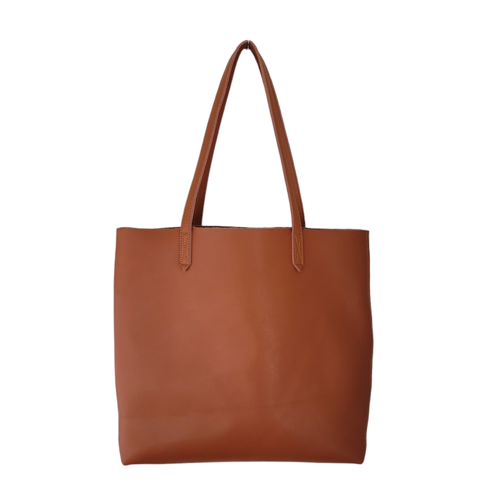 Brown Cognac Large Shopper Tote Bag Faux Leather Minimalist Style
